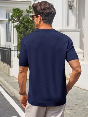 Runcati Mens Knit Polo Shirts Quarter Zip Short Sleeve Textured Casual Golf Shirt Summer Stretchy Slim Fit Collared T Shirts3