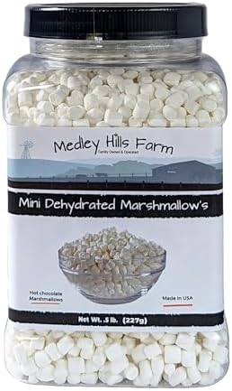 Vanilla mini dehydrated marshmallows in Reusable Container by Medley hills farm - mini marshmallows for hot chocolate - Perfect Dehydrated bits For Cereal, Cocoa, Ice Cream, hot chocolate