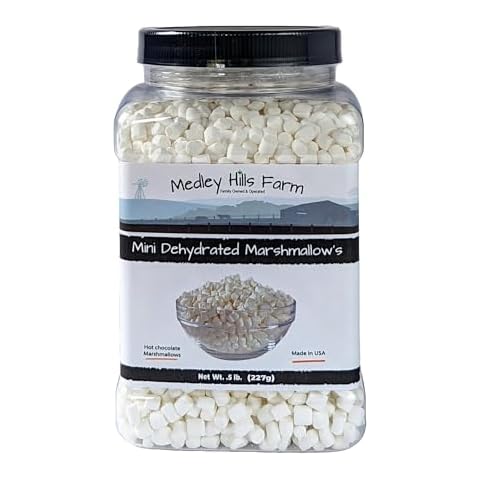 Vanilla mini dehydrated marshmallows in Reusable Container by Medley hills farm - mini marshmallows for hot chocolate - Perfect Dehydrated marshmallow bits For Cereal, Cocoa, Ice Cream, Coffee toppings, hot chocolate marshmallows and Desserts Cover
