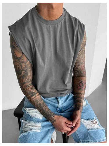 SweatyRocks Men's Solid Color Round Neck Gym Tank Top Sleeveless Workout Shirts4