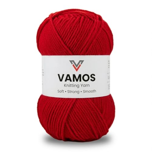 Image of VAMOS Acrylic Hand Knitting & Crochet Yarn - 100g Ball, 4 ply Soft Yarn for Knitting Sweaters, Scarves, Hats, Amigurumi, Babywear & DIY Crafts (Red)