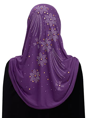 Aiyah Hijab Scarf Big Girls/Kids Pre-teen Headscarf one piece Junior Muslim Amira with Rhinestones (Purple)2