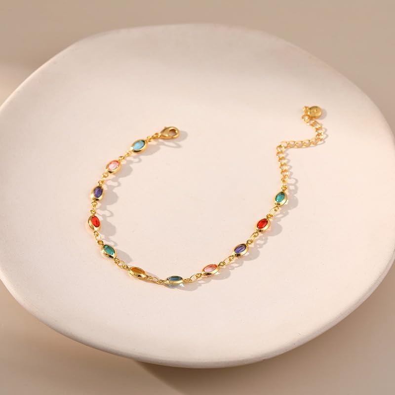 Gold Round Turquoise Beaded Bracelets18K Gold Plated Handmade Cute Bracelet for Women - Image 3