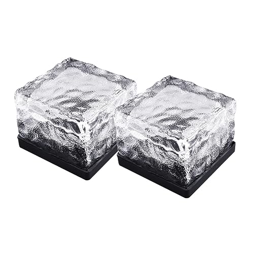 HOLIDYOYO Outdoor Solar Glass Brick Lights 2 Pieces Led Landscape Lights for Garden Patio Pathway Lawn Pond Energy-Saving Solar Dec