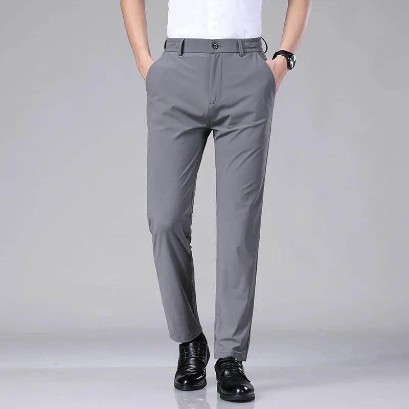 Men's Elastic Casual Pants Summer Thin Business Slim Trousers Korean Straight Stretch Pants Male3