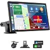 Portable Carplay Screen for Car, 7″ Wireless Carplay & Android Auto with Bluetooth, HD Backup Camera, GPS Navigation, Siri, FM, AUX, Mirror Link for All Vehicles