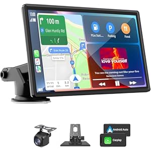 Portable Carplay Screen for Car, 7″ Wireless Carplay & Android Auto with Bluetooth, HD Backup Camera, GPS Navigation, Siri, FM, AUX, Mirror Link for All Vehicles