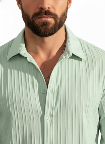 Image of Amazon Brand - INKAST Men's Casual Button Down Shirts Long Sleeve Linen Shirt Fashion Textured Beach Summer Shirt
