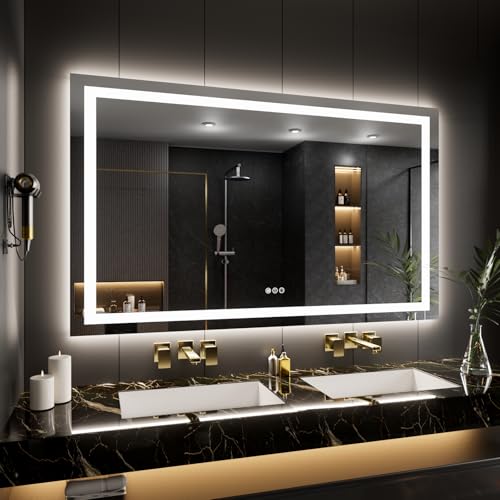 Image of LOAAO 66 inchX40 inch LED Mirror for Bathroom, Lighted Bathroom Mirror with Lights, Anti-Fog, Dimmable, Memory Function, Clear Reflection