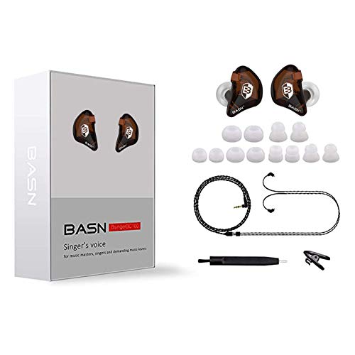 BASN Bsinger BC100 in Ear Monitor Headphones Universal Fit Noise Isolating IEM Earphones for Musicians Singers Studio Audiophiles (Brown)