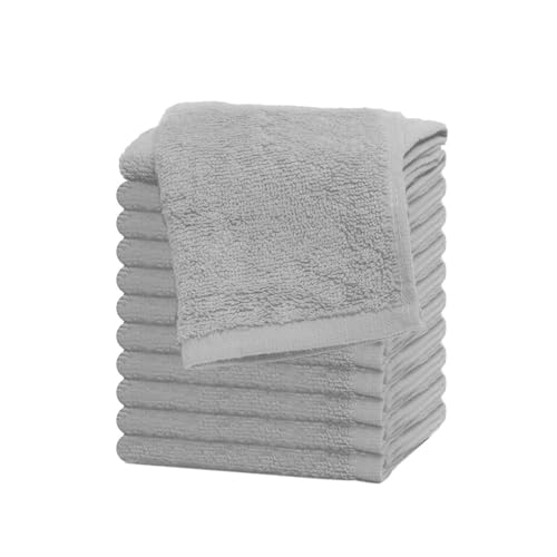 Westlane Linens Flannel Face Cloth Set, 100% Egyptian Ring-Spun Cotton Face Towel, 550 GSM Ultra-Soft & Durable Wash Cloth (30 x 30 cm) for Gym, Hotel & Spa (Light Grey, 12 Pack)