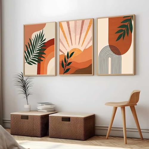 Image of kotart Home Decor Boho Painting Decorative Wall Art poster With Frame For Living Room Bed Room Hotel Wall Decor Digital Reprint Set of 3 (13X17 inch)