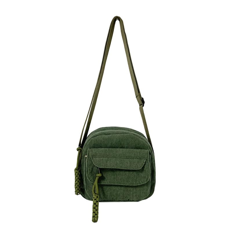 Aufona Cute Crossbody Bag Purse for Women, Corduroy Kawaii Shoulder Bag Aesthetic Small Wallet Bag (Green)