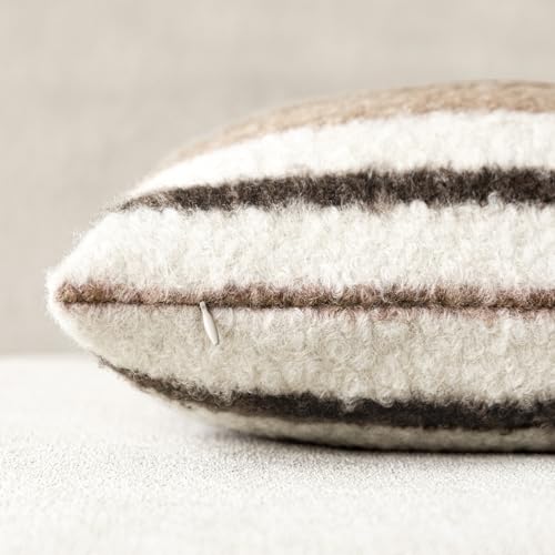 Image of Foindtower Pack of 2 Soft Faux Fur Boucle Throw Decorative Pillow Covers Fuzzy Accent Striped Cushion Sherpa Boho Farmhouse Pillowcase for Couch Sofa Bed Living Room Home Decor 20x20 Inch,Cocoa Brown