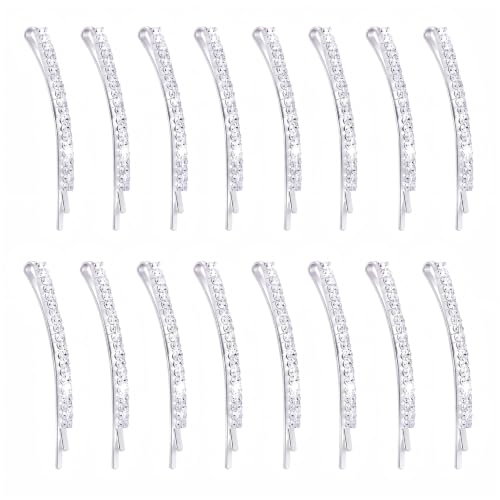 TecUnite 16 Pcs Rhinestone Bobby Pin Decorative Hair Pin, Silver