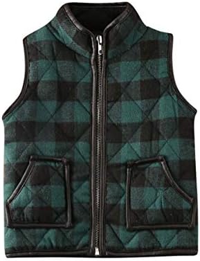 Toddler Unisex Baby Girl Boy Plaid Zipper Jacket Kids Sleeveless Fall Winter Warm Waistcoat Vest Pocket Coat Tops (Green, 2-3T)