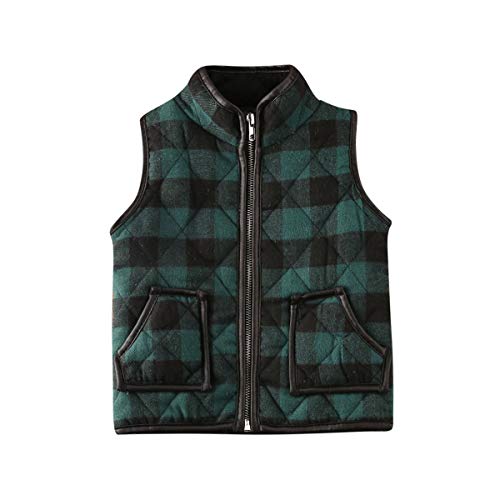 Toddler Unisex Baby Girl Boy Plaid Zipper Jacket Kids Sleeveless Fall Winter Warm Waistcoat Vest Pocket Coat Tops (Green, 2-3T) #TOP28