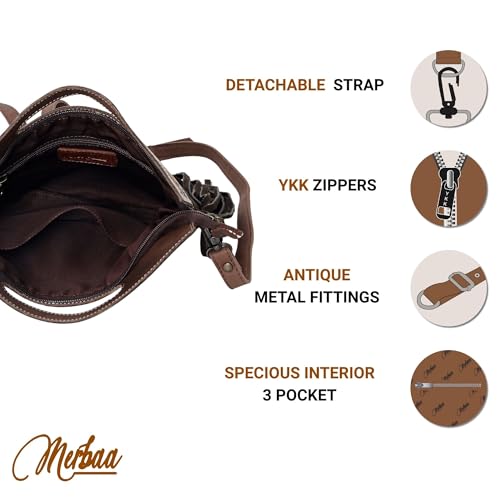 Image of Merbaa Women Natural Cowhide Leather Crossbody Sling Bag With Adjustable Detachable Strap | Shoulder Bag | Handbag