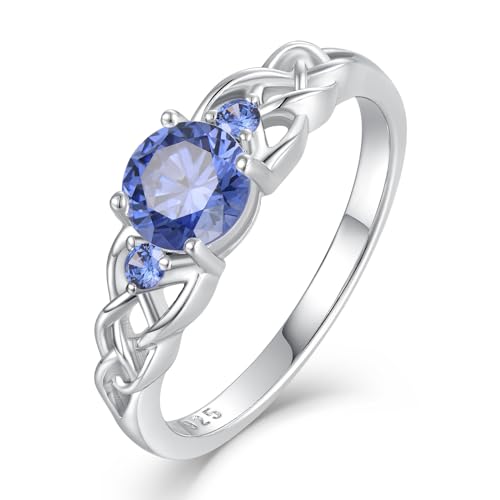STARCHENIE Celtic Rings for Women 925 Sterling Silver Created Tanzanite Ring Size 6