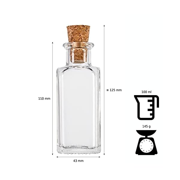 SUPERBUTELKI.PL Glasflaschen Zum BefÃ¼llen 100ml Quadra 50 StÃ¼cke, Elegantes und modernes Glas, Zur Aufbewahrung von Wein, Tinkturen, Leere GlÃ¤ser, Flaschen Mit Korken (50, 100ml) – Bild 5