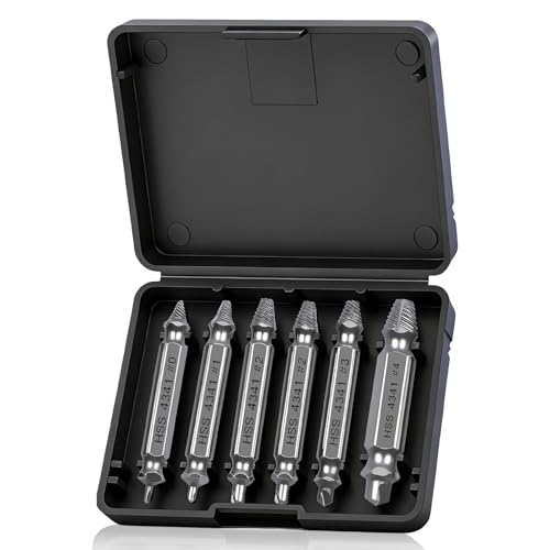 PARFCO Juego de 6 Extractores de Tornillos, Extractor de Tornillos Rotos HSS 4341#0/#1/#2/#3/#4, Extractor de Roscas Invertido para Retirar Tornillos Dañados, Kit para Reparación de Madera