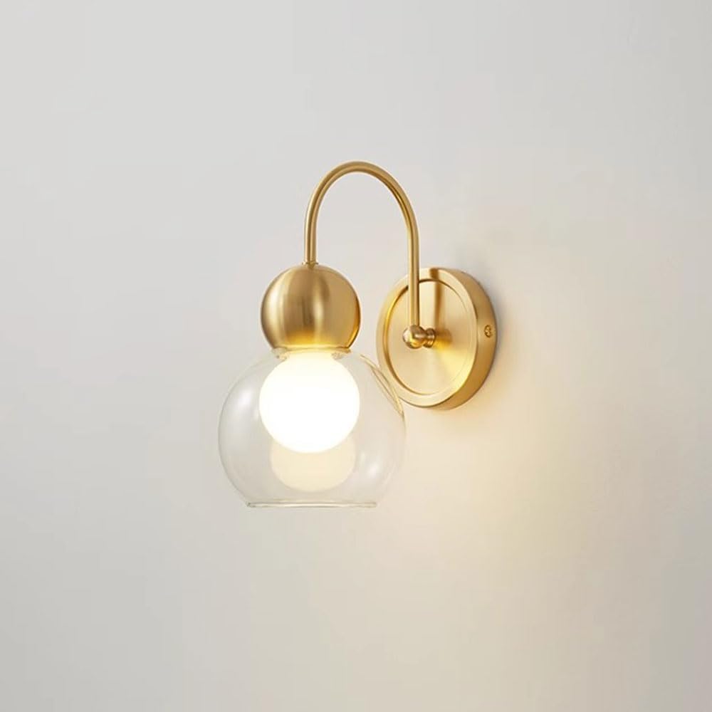 HUAYUSEDF Nordic Glass Globe Wall Light,Bedroom Bedside Copper Sconce,Single Head Mounted Lamp Fixture for Dining Room Aisle Bar Window E 26 Screws Golden