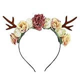 LEORX Antler Flower Corwn Festival Floral Headband Christmas Deer Hair Hoop for Girls