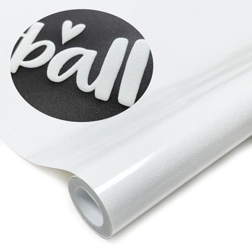 Image of White Glitter Puff Vinyl Heat Transfer - 12 inch x 5ft 3D Puff HTV Vinyl, Glitter Puffy Iron-On for Fabrics, Perfect for T-Shirts, Bags, Pillows, Compatible with Cricut & Cameo