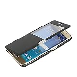 MTRONX S6 Edge Case, Galaxy S6 Edge case, Window View Magnetic Closure Ultra Folio Flip Slim PU Leather Case Cover Pouch for Samsung Galaxy S6 Edge - Black(MW-BK)
