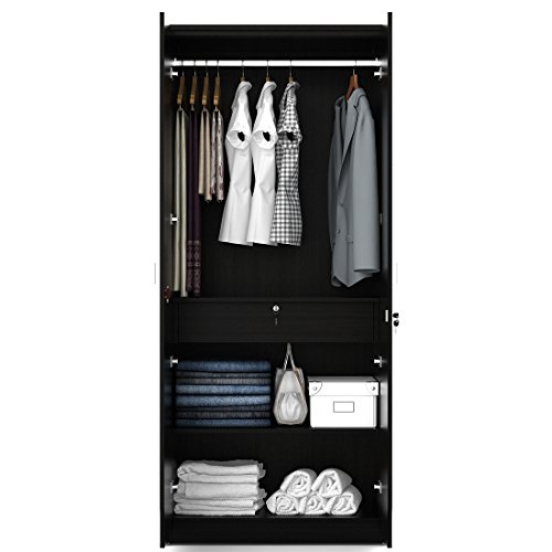 Image of Spacewood Value Wardrobe | 3 Year Warranty | Almirah, Cupboard, Almari, 2 Door Wardrobe with Mirror, 1 Drawer (1 Lock Drawer) and 1 Hanging Space|Engineered Wood| Natural Wenge