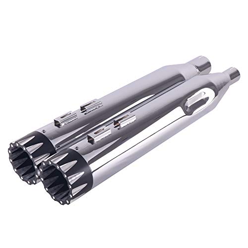SHARKROAD Chrome 4.5\" Large Outlet Slip Ons Muffler Exhaust For Harley Davidson Touring 2017-2020, Deep Bass Throaty Sound Harley Muffler. Fit Street Glide, Road Glide, Road King, Electra Glide, 26CB - Thumbnail 4