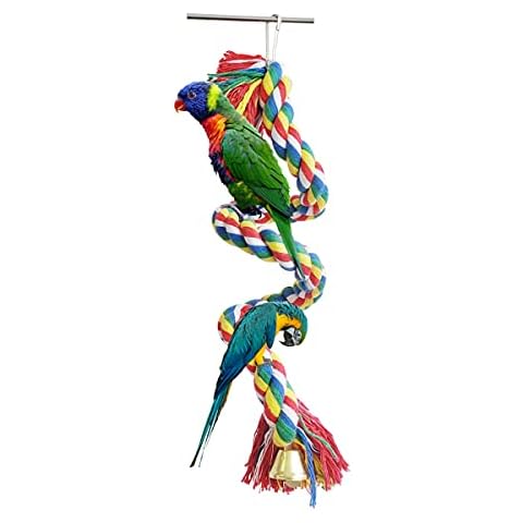 zhuohai Bird Rope Perch, Colorful Rotate Cotton Rope Bird Perch Stand, Rope Bungee Bird Toy for Parakeets Cockatiels, Conures, Parrots, Love Birds Cover