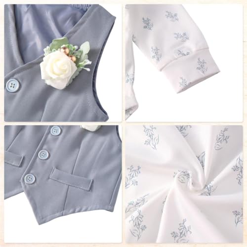 Image of Dressy Daisy Baby Boy 5 Piece Formal Suit Set for Wedding and Birthday | Vest, Shirt, Pants, Bow Tie, Boutonniere, Christening, Holiday Photoshoot Outfit