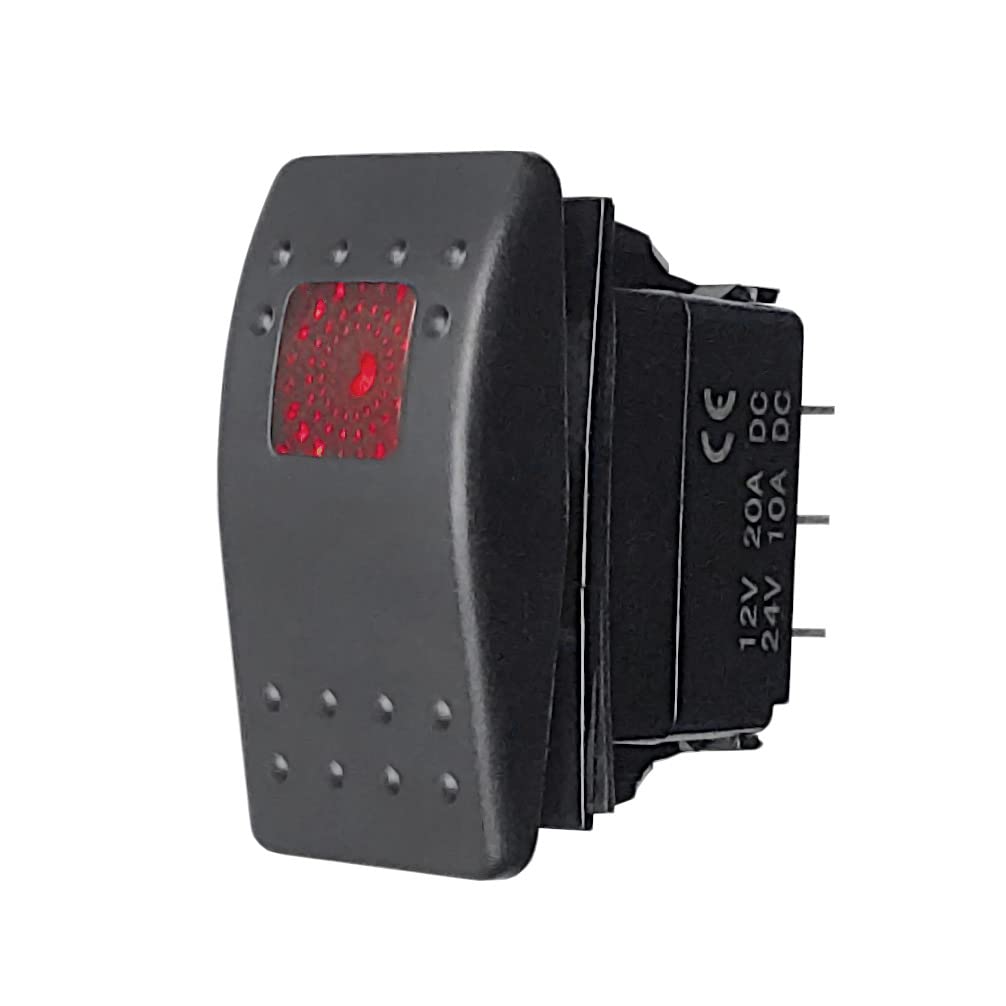 MGI SpeedWare 1-Pack Marine Rocker Switch with Illuminated LED, 20A 12vDC, SPST Latching ON/Off - Red