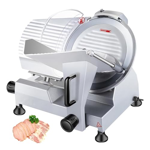 Eastnmythet Cortadora de Fiambres Eléctrica para Uso Doméstico, Cortadora de Alimentos de Grosor Ajustable de 0 a 12mm, Máquina Cortadora de Carne Eléctrica para Carne, Verduras y Frutas,250mm/10inch