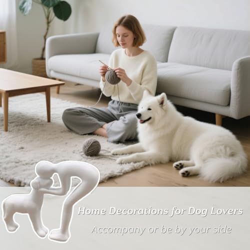 White Human and Dog Statue Decoration, Cute Pet Sculpture Home Decor Tabletop Ornament Office Living Room Bedroom Home, for Dog Lovers Friends Family Decoration - Image 4