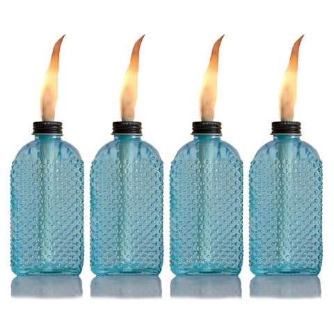 4-Pack Table Torch,Torch Wicks, Torch Light,Tabletop Torch,Citronella Torch,Garden Torch,Patio Torches (Square Bottle, Blue) (Blue) Cover
