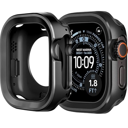 [Miimall] Apple Watch Ultra 49mm �ϏՌ��P�[�X �A���~�`�^������+ TPU �o���p�[ �����Y �R�p�K�i ����~�߃V�F�� �X�^�C���b�V���J�o�[ ��� �A�b�v���E�H�b�` �E���g�� 3/2/1 �����p �n�[�h�P�[�X�i�u���b�N�j