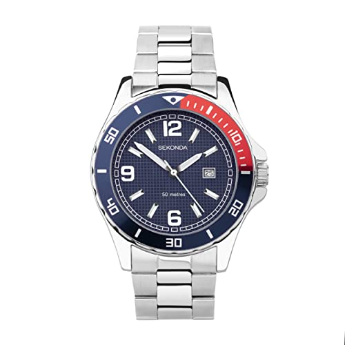 Sekonda Reloj de pulsera resistente al agua para hombre, 50 m, 30078, azul, pulsera