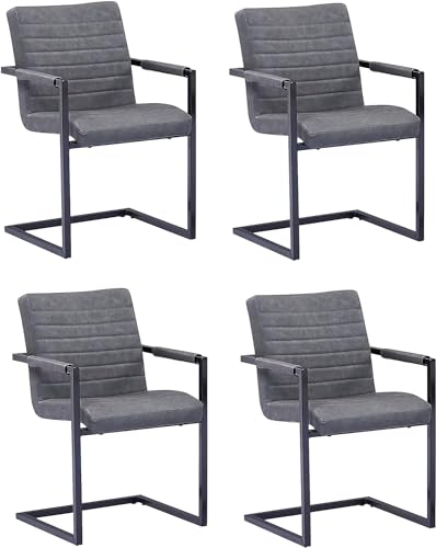 SAM 4er Set Esszimmerstuhl Parzivo, Kunstlederbezug, Farbe Anthrazit, Armlehnstuhl im Industrial-Stil, pflegeleichter Schwingstuhl mit...