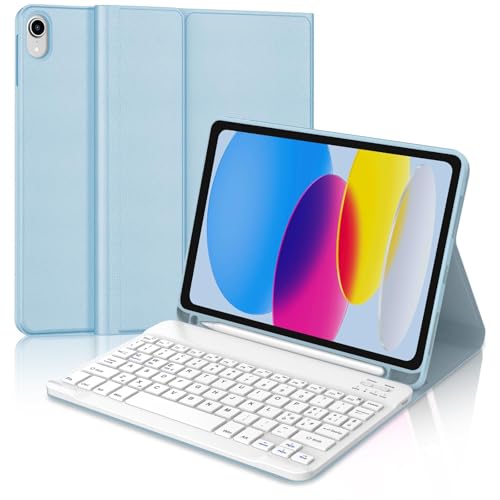 SENGBIRCH Teclado iPad A16 11/10 Generación (2025/2022), Funda Teclado para iPad 10 Gen 10.9"/11 Generación 11 Pulgadas, Español Ñ Bluetooth Magnéticamente con Despetar/Dormir Auto Funda, Azul