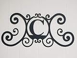 Bookishbunny Monogram Initial Letter A-Z Wrought Iron Metal Scrolled Door Wall Decoration Plaque Art, 24 x 11 inch 2mm Thick (C)