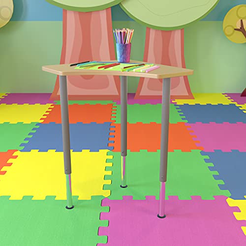 EMMA + OLIVER Triangular Natural Collaborative Adjustable Student Desk - Home and Classroom