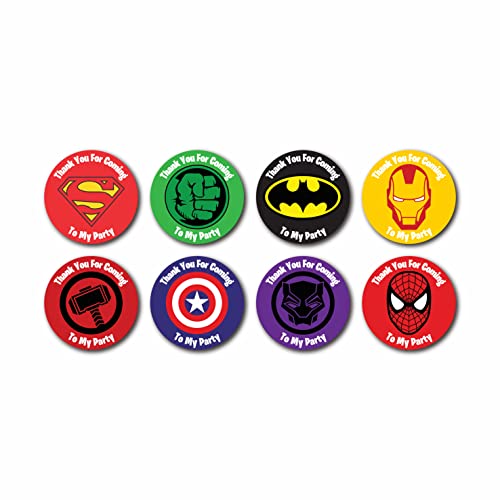 Epic Modz 32x Birthday Party Stickers Thanks for Coming Boys Girls Kids Child's School Friends Gift Present Treat Parties Thanks Thank You for Coming to My Fun Party Sweet Bag Labels (Superhero)