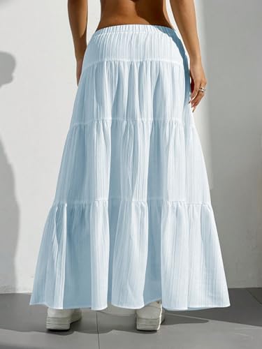 Image of Verdusa Women's Long Maxi Skirt Boho Flowy Flared Ruffle Skirts 2026 Beach Vacation Summer Going Out Outfits