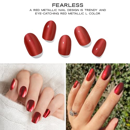 Adora Couture Semi Cured Gel Nail Strips with 20 Pieces, Salon Quality Wraps for Women, Red Chrome UV Gel Stickers, UV Light Required, Fearless