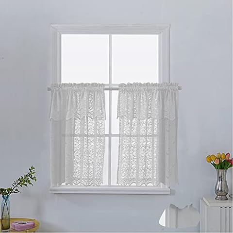 choicehot Cortina de flores blancas con cenefa bordada, 74 x 90 cm Cover