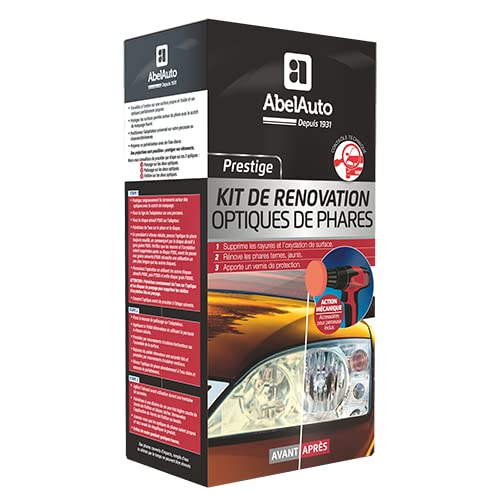 ABELAUTO Kit de Rénovation Optiques de Phares Mécanique – Restauration Transparence, Déjaunissement & Polissage pour Phares Voiture – Compatible Perceuse