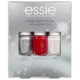 essie Nail Polish, 3 Piece Mini Holiday Nail Polish Set, Candy Cane Chrome Trio, Includes Vegan White, Red and Chrome Shades, 1 Kit