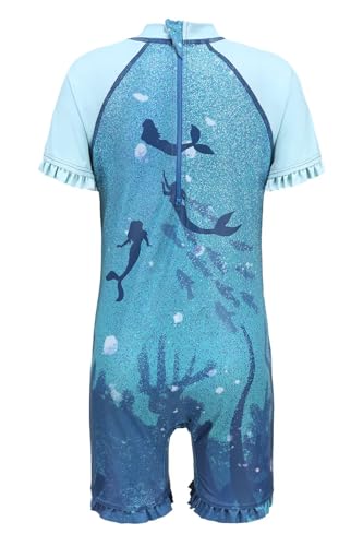 Image of Girls One Piece Rash Guard Swimsuits for Kids UPF 50+ Sun Protection Short Sleeve Swim Shirt